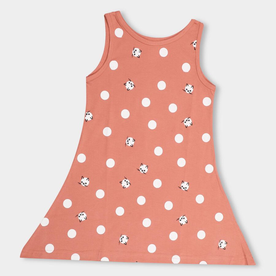 Girls' Peach Polka Dot Printed Sleeveless A-Line Frock, Light Pink, large image number null