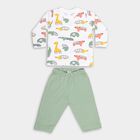 Infants' Olive Cotton Round Neck Animal Printed Baba Suit, Olive, small image number null