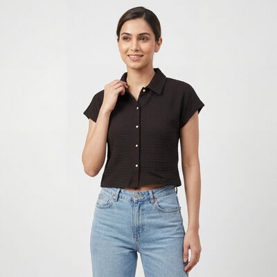 Women's Brown Polyester Blend Shirt