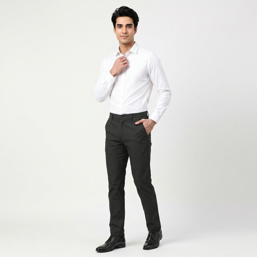 Men's Black Slim Fit Textured Chino Trousers, काला, large