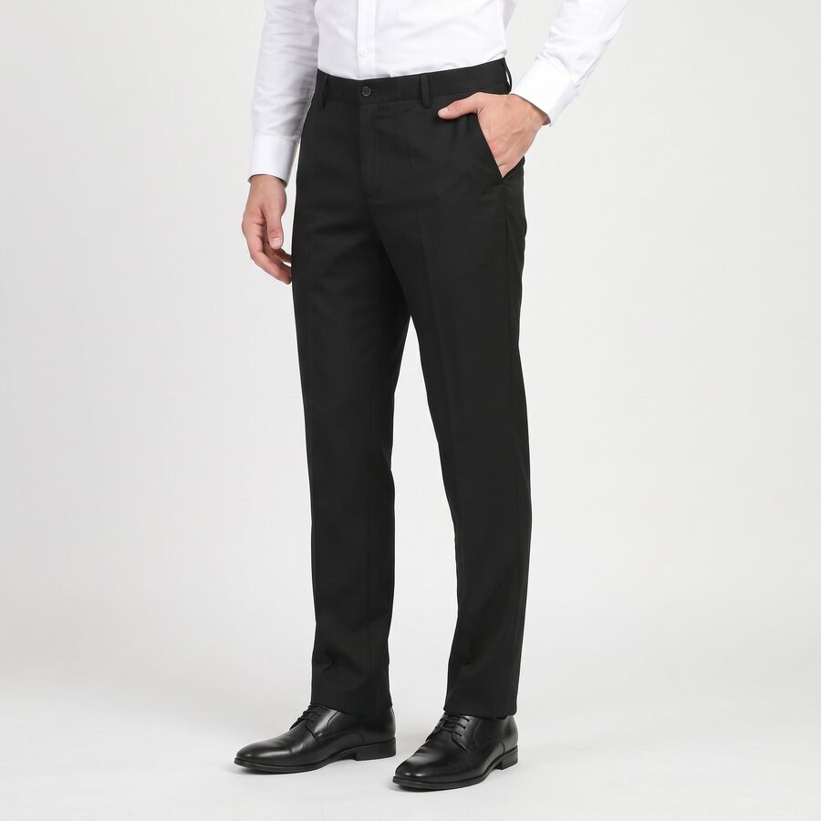 Men's Black Slim Fit Flat-Front Formal Trousers, Black, large