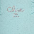 Girls' Light Aqua Blue Round Neck Ruffle Sleeve Glitter Printed Top, एक्वा, small image number null