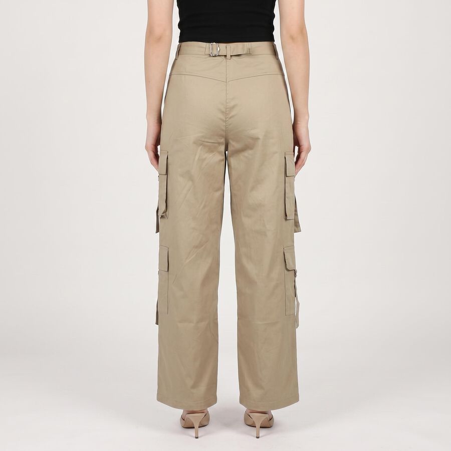 Women's Beige Straight Fit Cargo Trousers, Beige, large