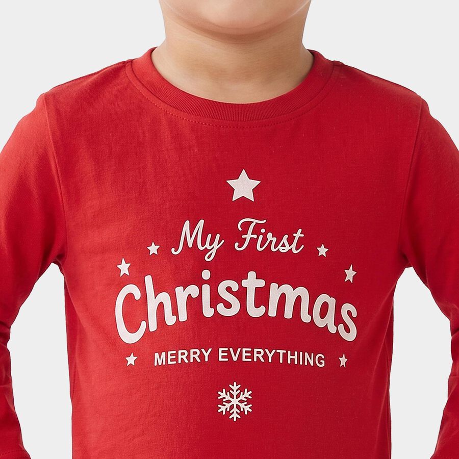 Infants' Red 100% Cotton Round Neck Graphic Print Baba Suit, Red, large