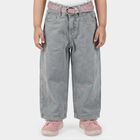 Girls' Grey Straight Fit Embroidered Jeans, Light Grey, small