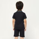 Boys' Navy Cotton Blend Polo Neck Textured Baba Suit, नेवी ब्लू, small image number null