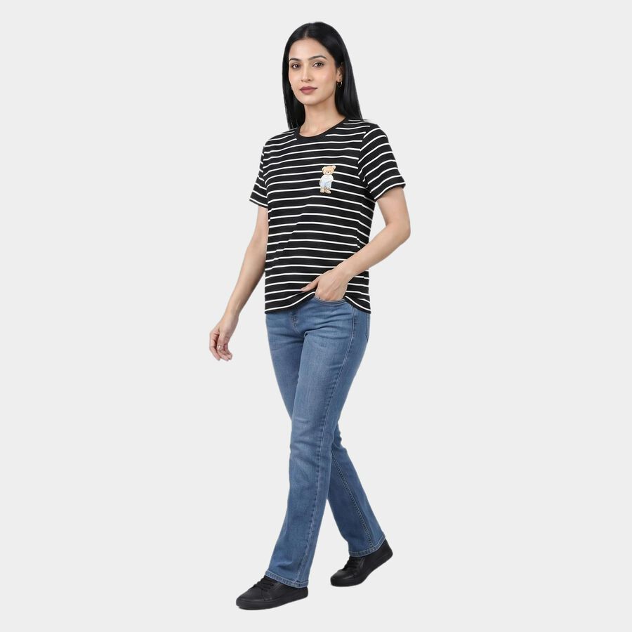 Women's Black Round Neck Regular T-Shirt, Black, large