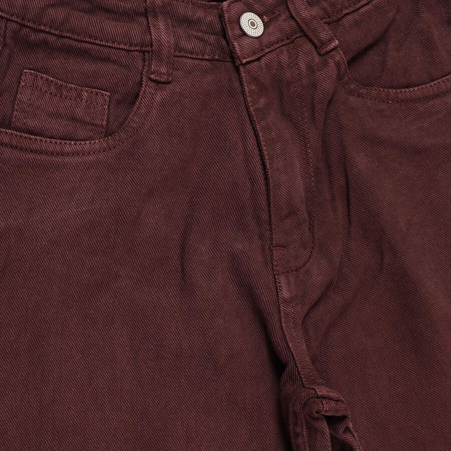 Girls' Deep Burgundy Wide Leg Cotton Jeans, वाइन, large image number null