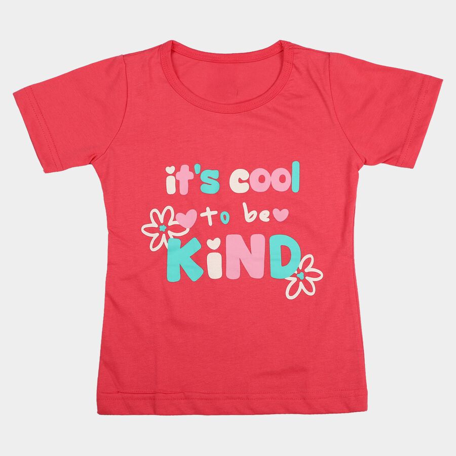 Girls Pink Round Neck Casual T-Shirt, Pink, large