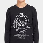 Boys Black Crew Neck Regular Graphic Print T-Shirt, काला, small