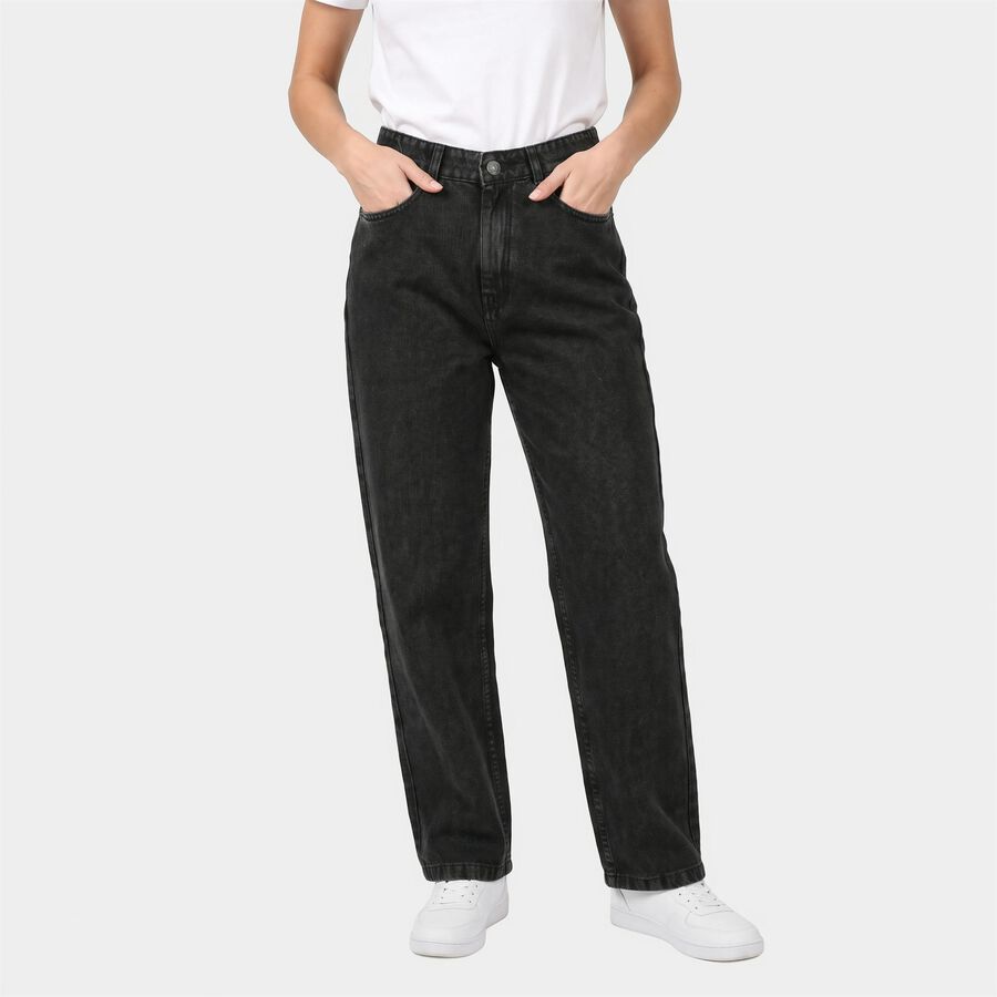 Women's Black Straight Fit Washed Jeans, Black, large