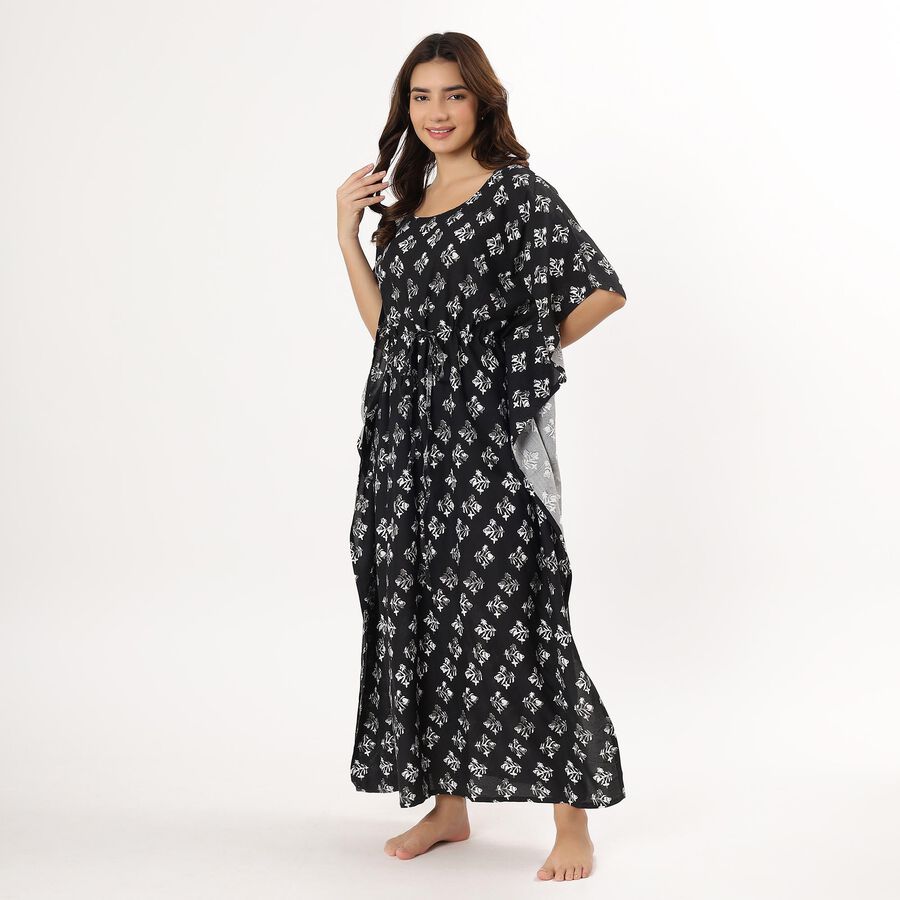 Women's Bright Red Sleeveless Full Length Nighty, Black, large image number null