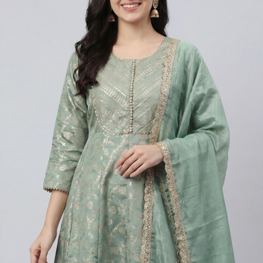 Women's Dark Green V-Neck Metallic Textured Kurta, गहरा हरा, large