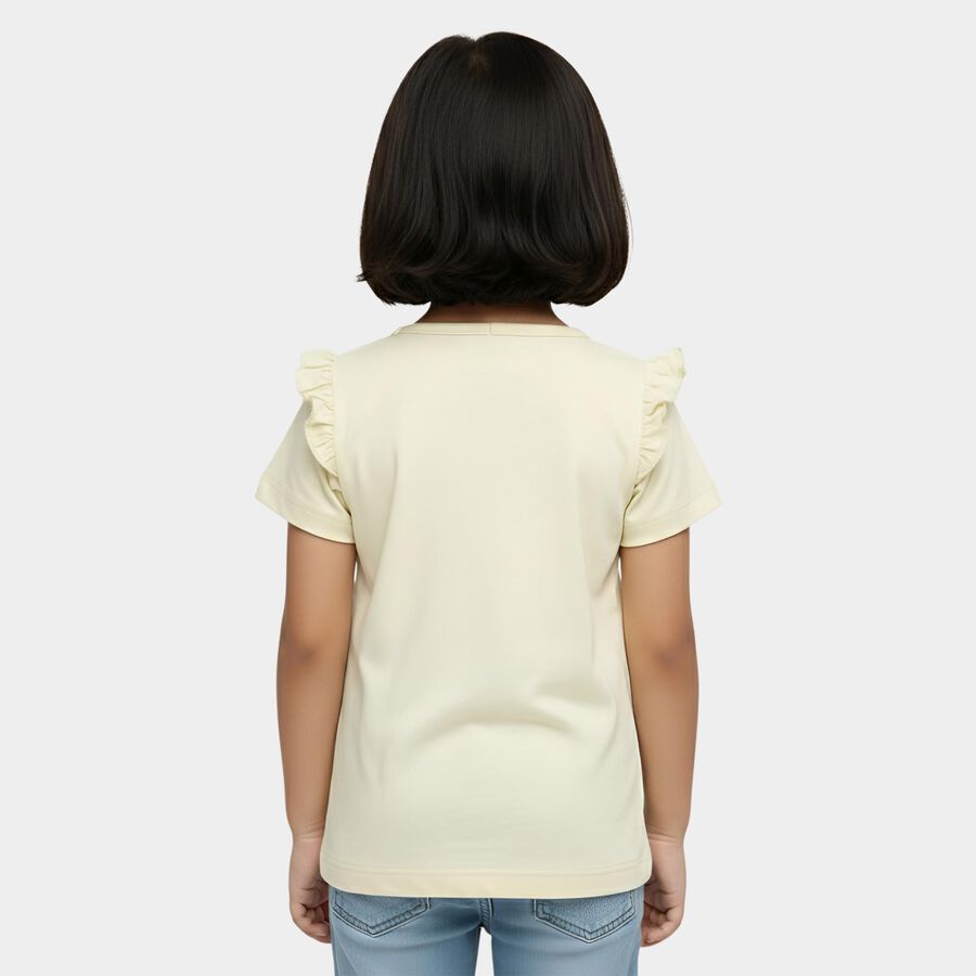 Girls Yellow Cotton Round Neck Casual T-Shirt, पीला, large