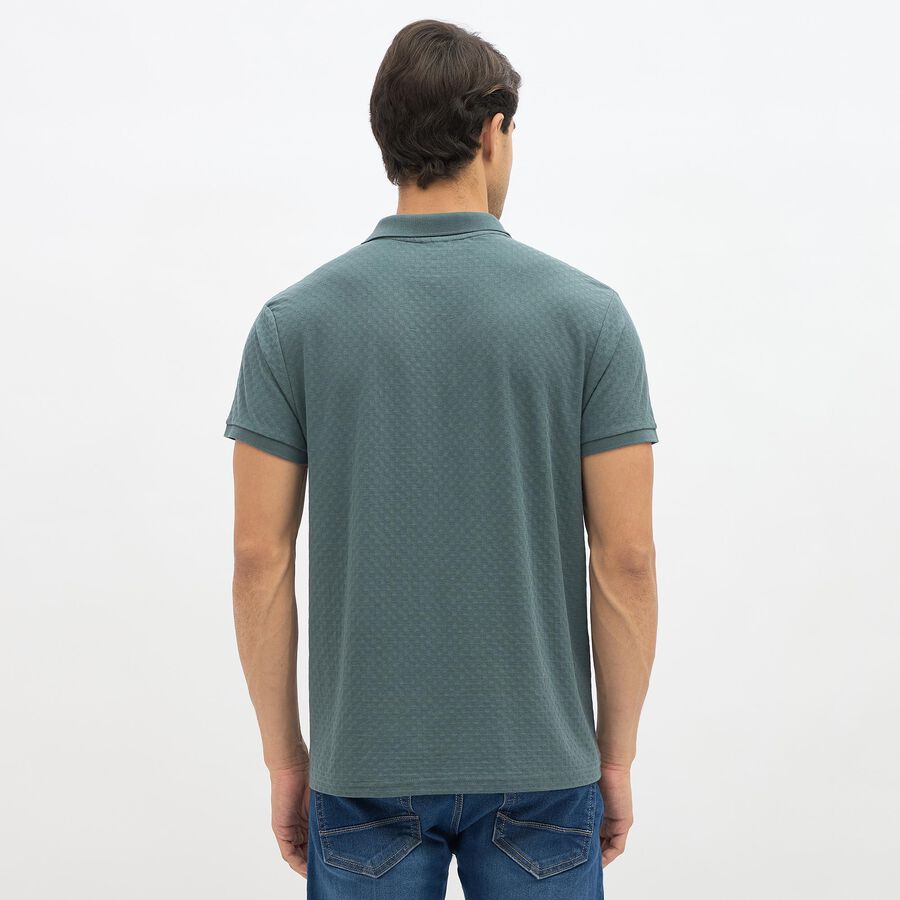 Men's Dark Sage Green Polo Neck Textured T-Shirt, गहरा ग्रे, large image number null