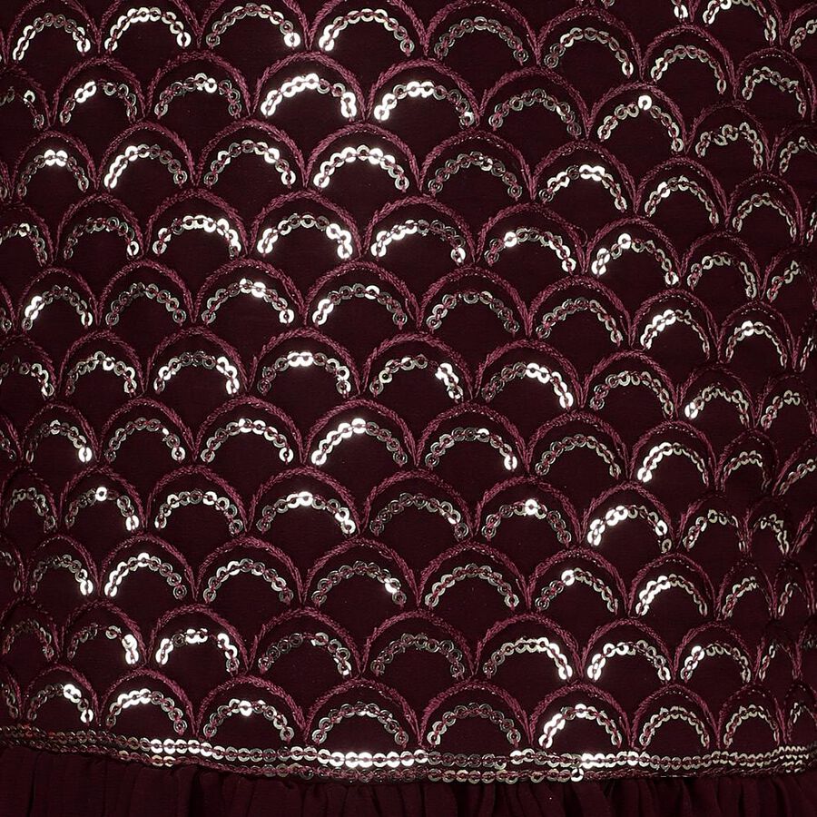 Girls Deep Maroon Sleeveless Embroidered Top and Sharara Fusion Set with Dupatta, Wine, large image number null