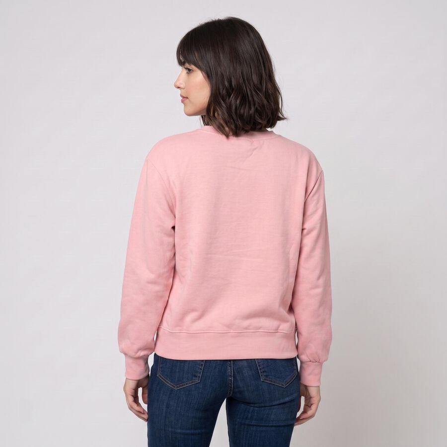 Women Pink Crew Neck Pullover Sweatshirt, Pink, large