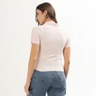 Women's Light Pink Polo Neck Preppy Polo T-Shirt, हल्का गुलाबी, small