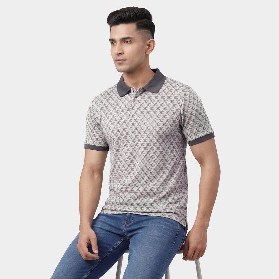 Men's Light Grey Cotton Polo Neck Classic T-Shirt, हल्का ग्रे, large