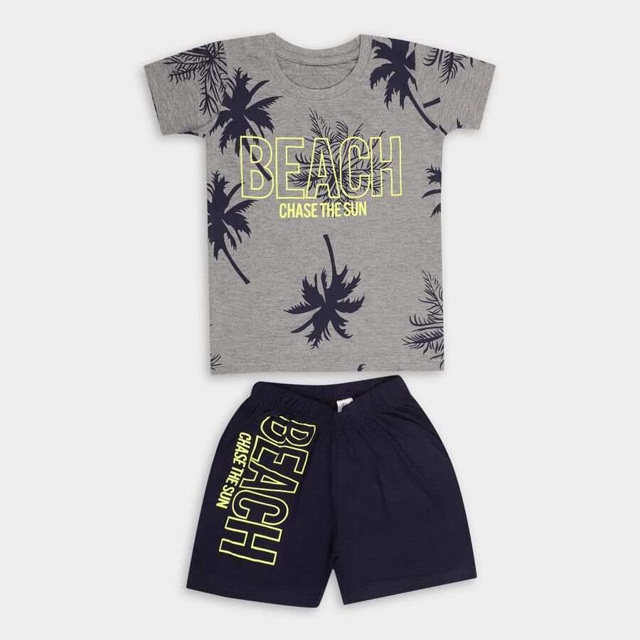 Boys' 100% Cotton Knit Baba Suit , Melange Light Grey, large image number null