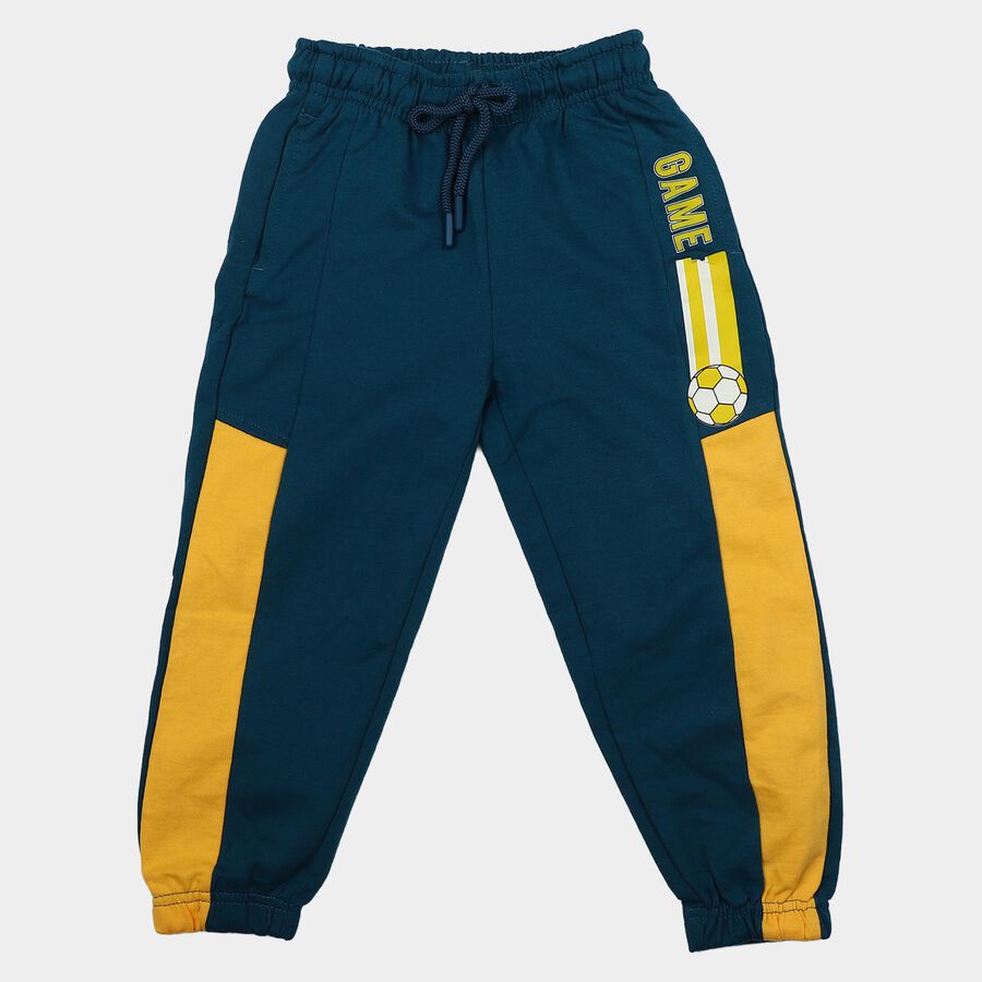 Boys' Teal Jogger Graphic Printed Cotton Blend Pyjama, टील ब्लू, large