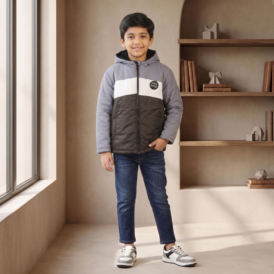 Boys Light Blue Hooded Puffer Jacket, Light Blue, large