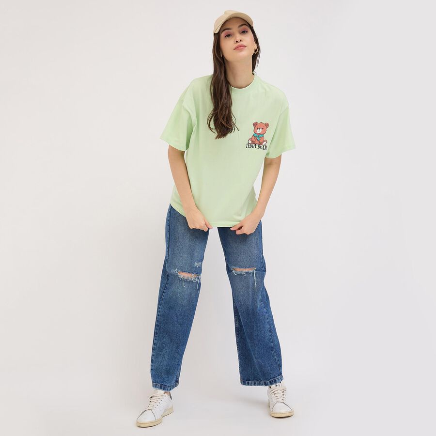 Ladies' 100% Cotton Round Neck T-Shirt, Light Green, large image number null