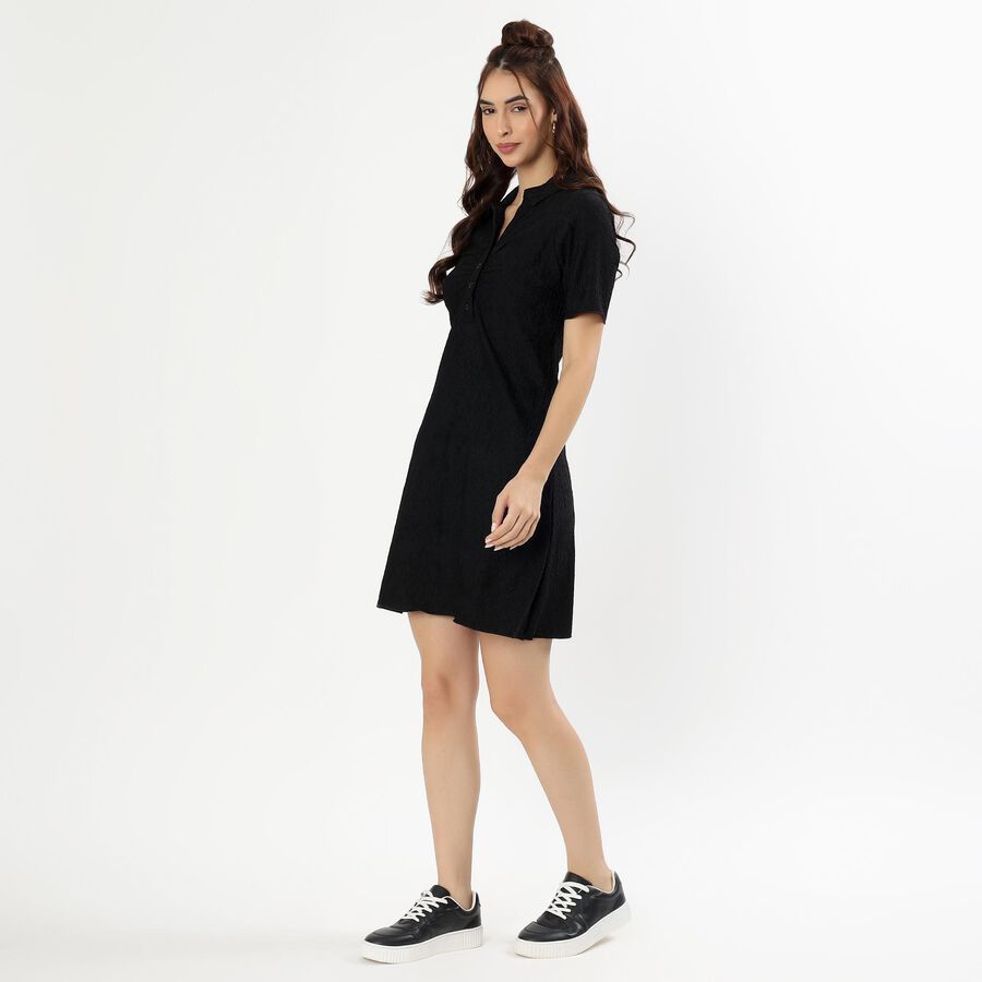Women's Black Collared Casual Dress, Black, large