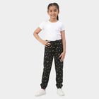 Girls' Black Jogger Floral Printed Cotton Blend Pyjama, Black, small