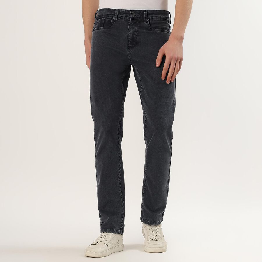 Men's Charcoal Black Slim Fit Faded Jeans, Dark Blue, large