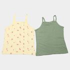 Girls' Green Cotton Round Neck Sleeveless Vest, हल्का हरा, small