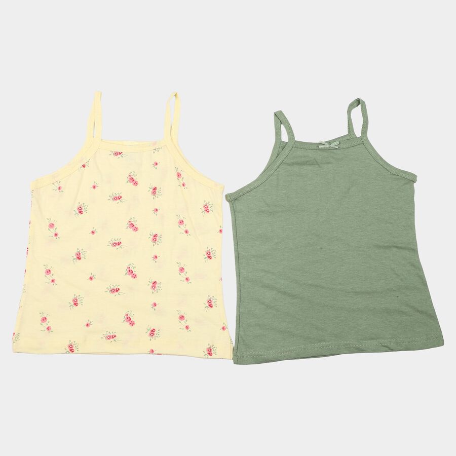 Girls' Green Cotton Round Neck Sleeveless Vest, हल्का हरा, large