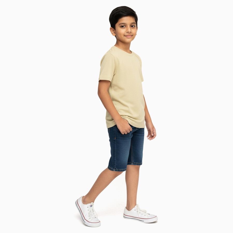 Boys Light Beige Crew Neck Casual Half Sleeve T-Shirt, गहरा पीला, large image number null