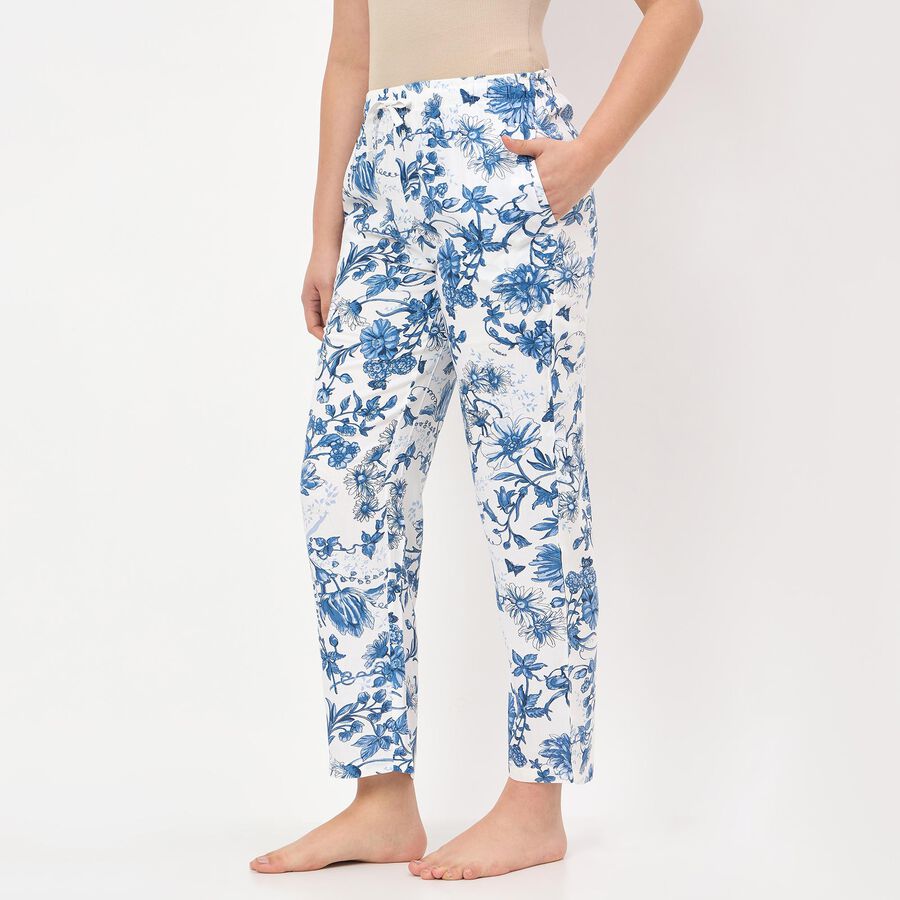 Women's White Relaxed Fit Floral Printed Pyjama, सफ़ेद, large