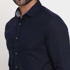 Cotton Solid Casual Shirt, Navy Blue, small image number null