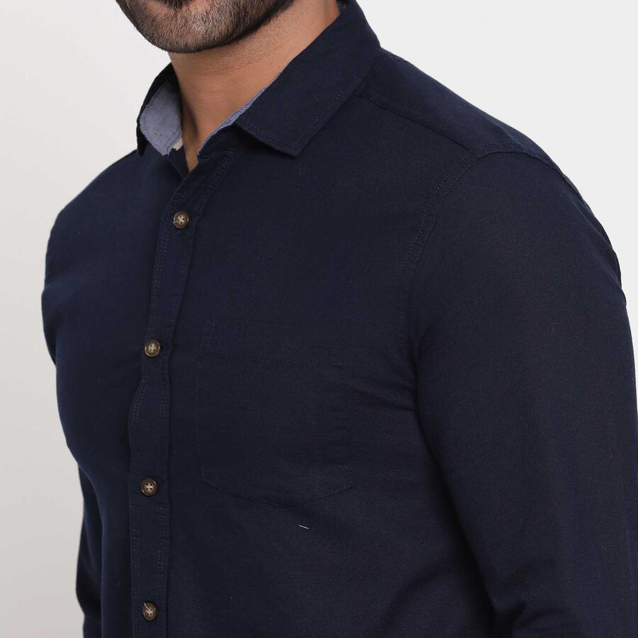 Cotton Solid Casual Shirt, Navy Blue, large image number null