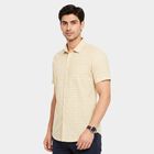 Men's Beige Cotton Half Sleeve Spread Collar Regular Fit Casual Shirt, Beige, small