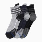 Men's Gray and Navy Ankle Length Striped Socks Pack of 3, मध्यम नीला, small