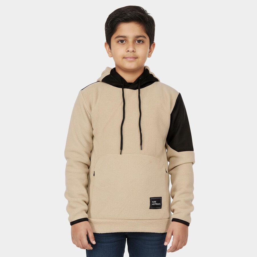 Boys Muted Beige Hooded Casual Sweatshirt, गहरा पीला, large image number null