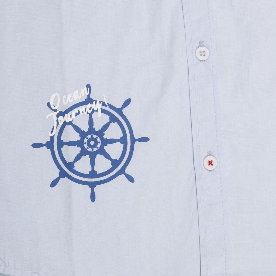 Boys' Light Powder Blue Cotton Classic Collar Casual Shirt, Light Blue, large image number null