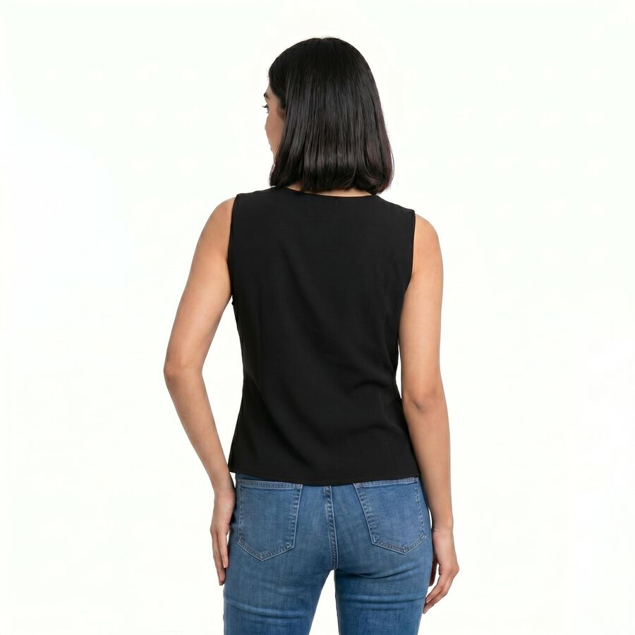 Women's Black V-Neck Wrap Top, Black, large