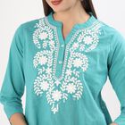 Women's Light Blue Cotton Round Neck Straight Kurti, Light Blue, small