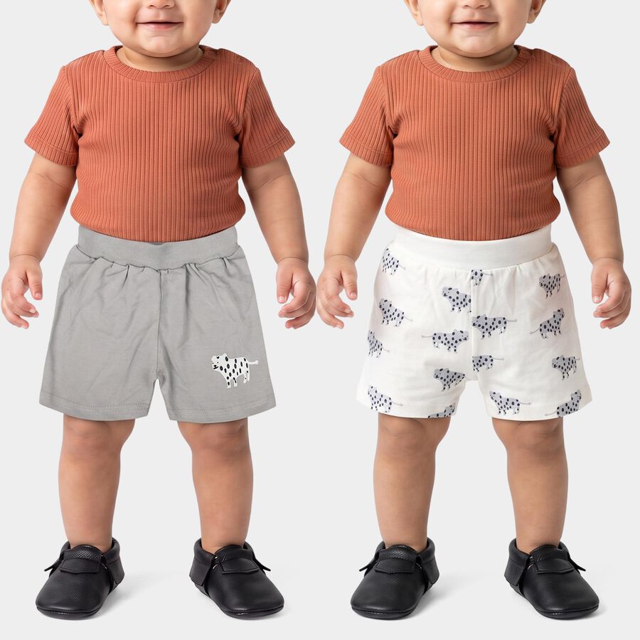 Infants' Grey Regular Fit Printed Half Pant, Light Grey, large
