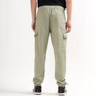 Men's Muted Olive Green Slim Fit Cargo Trousers, Light Green, small image number null
