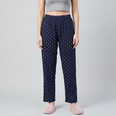 Women's Navy Blue Straight Fit Printed Lounge Pyjama