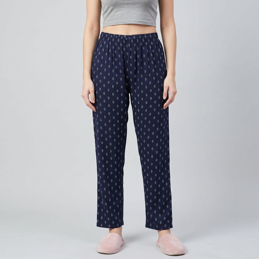 Women's Navy Blue Straight Fit Printed Lounge Pyjama, नेवी ब्लू, large