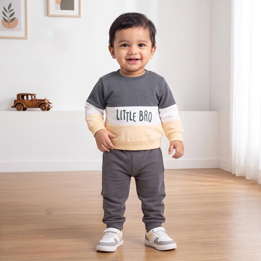 Infants' Grey Cotton Crew Neck Pullover Sweatshirt, Dark Grey, large
