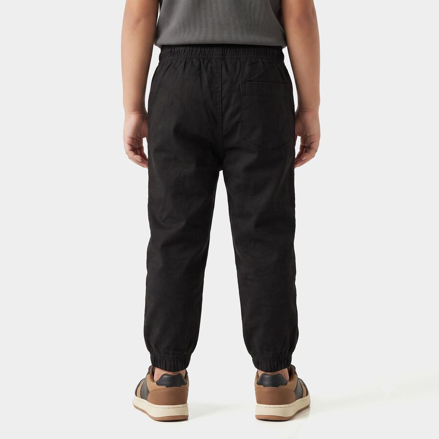 Boys' Black Drawstring Jogger Trousers, काला, large