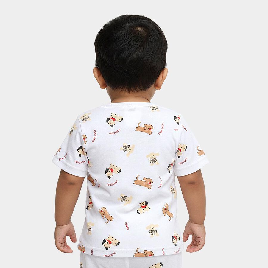 Infants' White Cotton V-Neck Casual T-Shirt, White, large