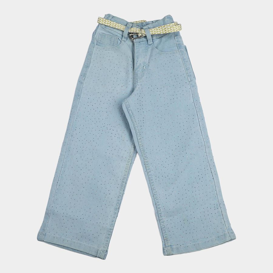 Girls' Light Blue Wide Leg Studded Jeans, Light Blue, large